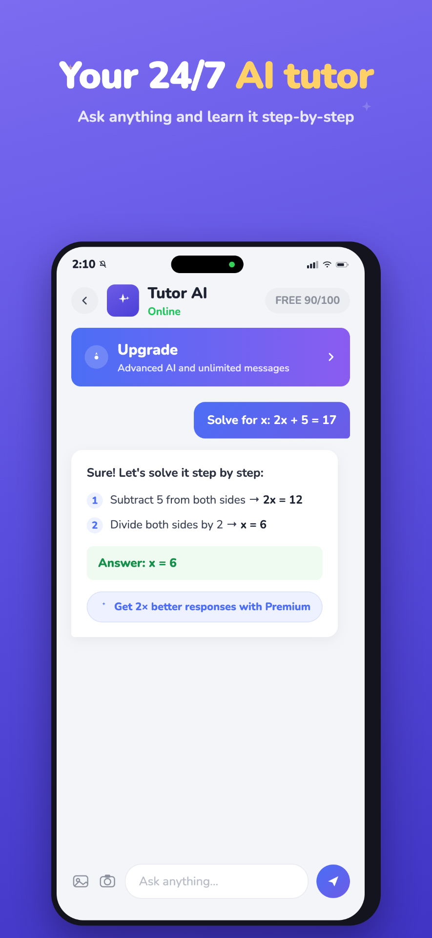 Tutor AI — step-by-step explanations