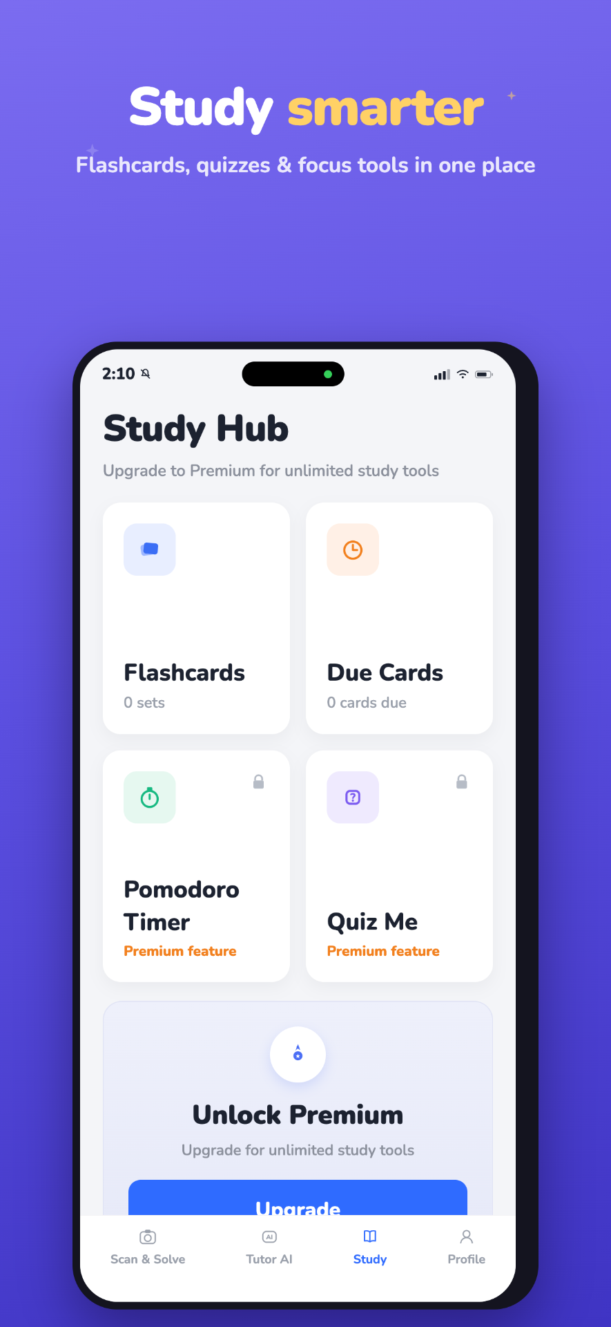 Study Hub — flashcards, quizzes, focus tools
